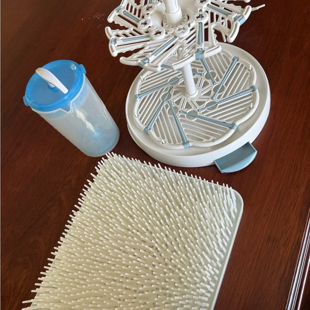 New White and Blue Baby Bottle Drying Rack bundle